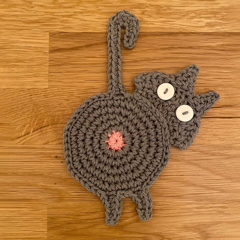 😻Süßer Katzenarsch Strickuntersetzer✨