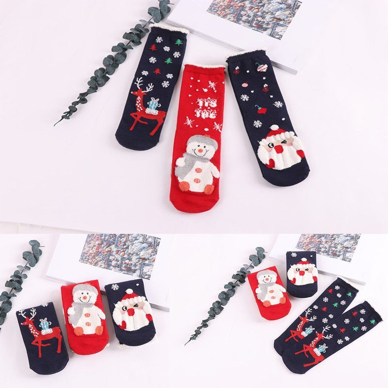 Weihnachts-Comic-Muster Socken, 3 Paare