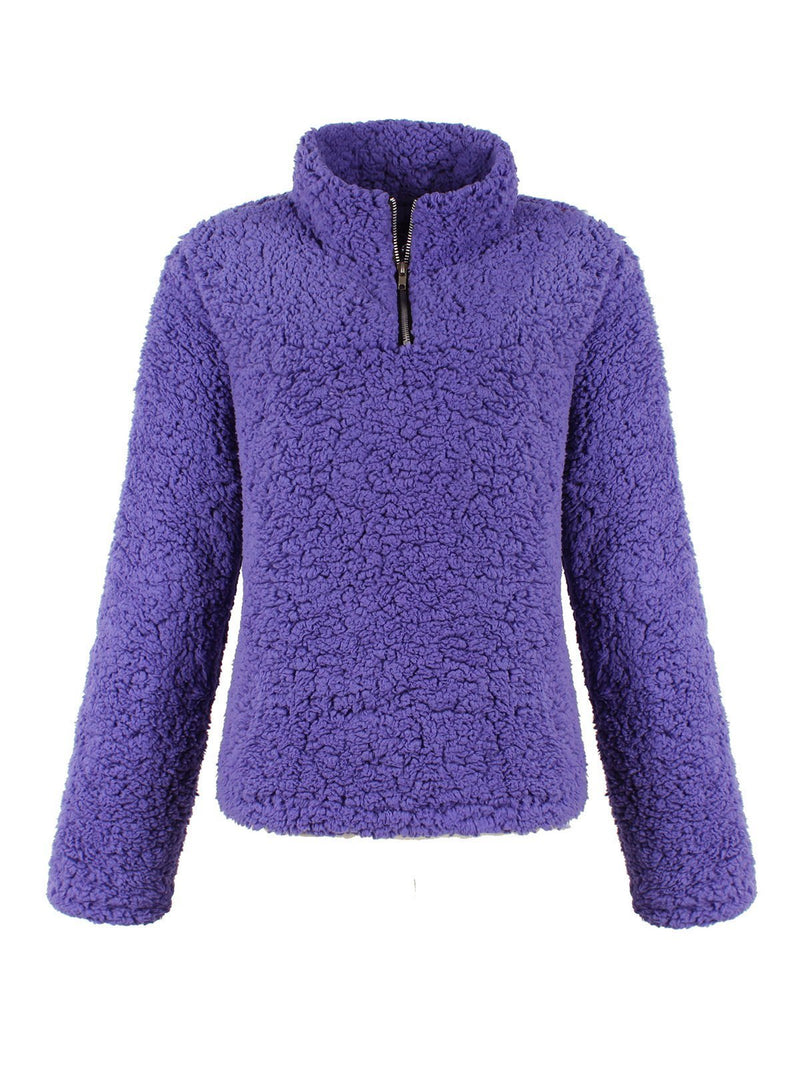 Zipper Kragen Kunstpelz Teddy Pullover