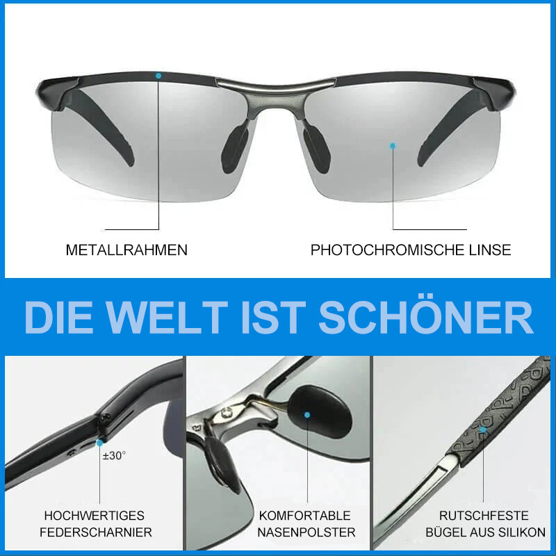 Selbsttönende Sonnenbrille mit blendfreien polarisierten Gläsern