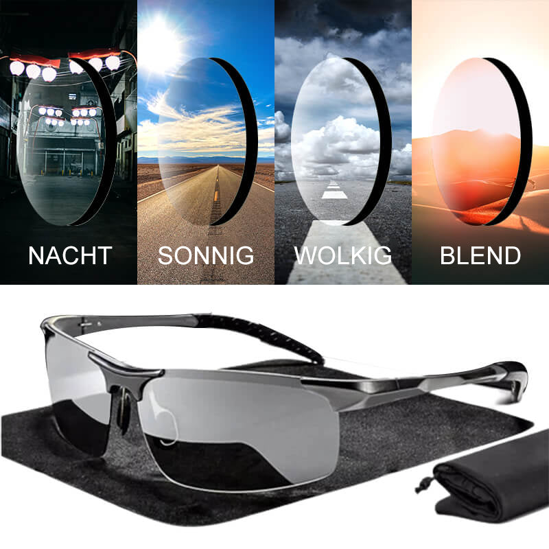 Selbsttönende Sonnenbrille mit blendfreien polarisierten Gläsern