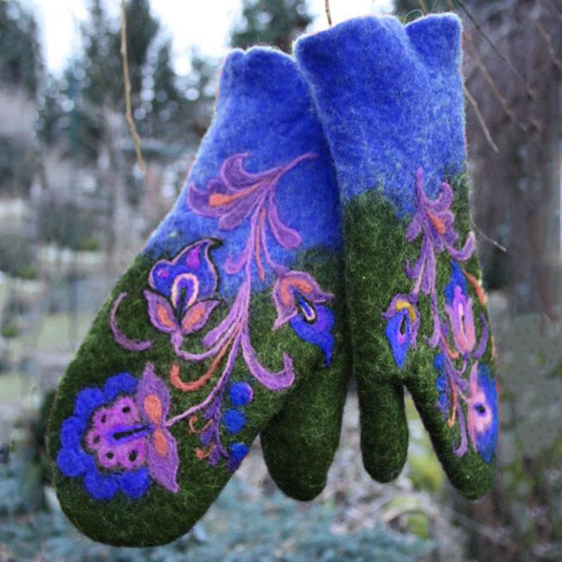 Weihnachten Blumenstick- Handschuhe