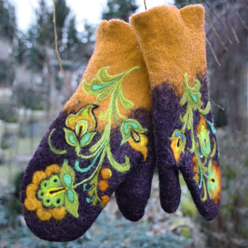 Weihnachten Blumenstick- Handschuhe