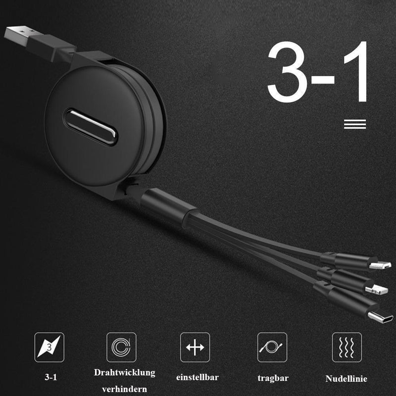 Bequee 3-1 Einziehbares Ladekabel für IOS, Micro und Type-c