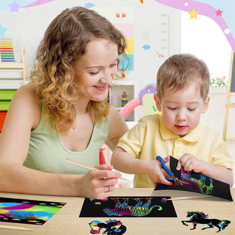 Buntes Rubbelpapier für Kinder, 50 Blatt