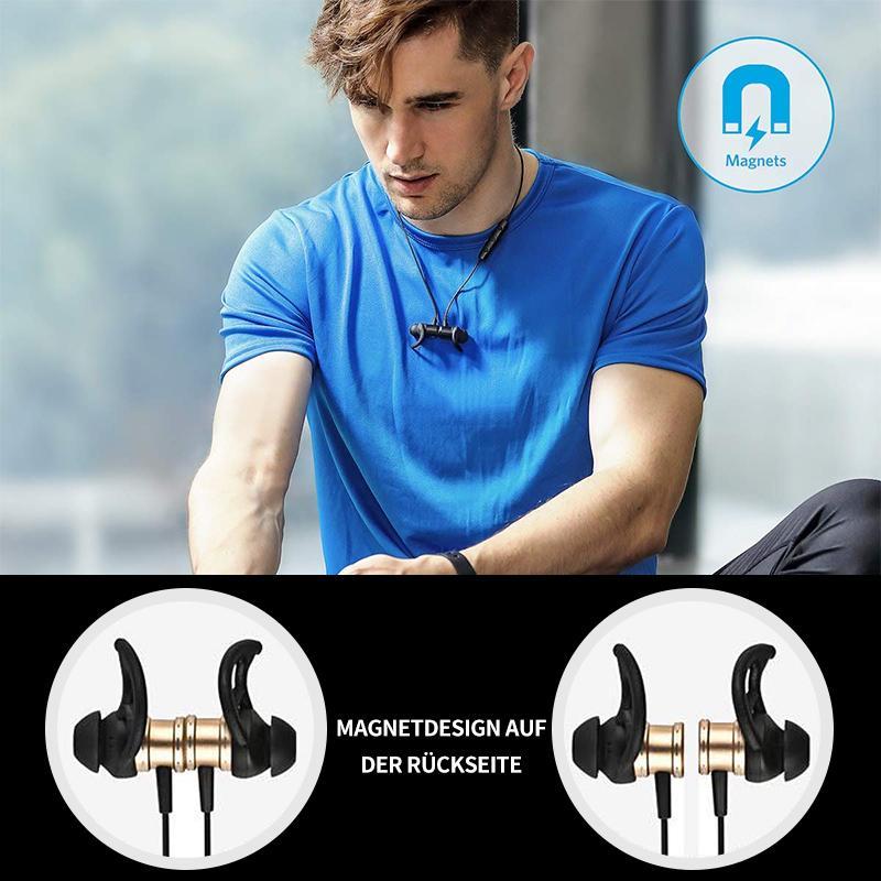 Bluetooth-Kopfhörer, Stereo-In-Ear-Ohrhörer, sicherer Sitz für Sport, Fitnessstudio, Reisen (wasserdicht, Noise Cancelling Mic)