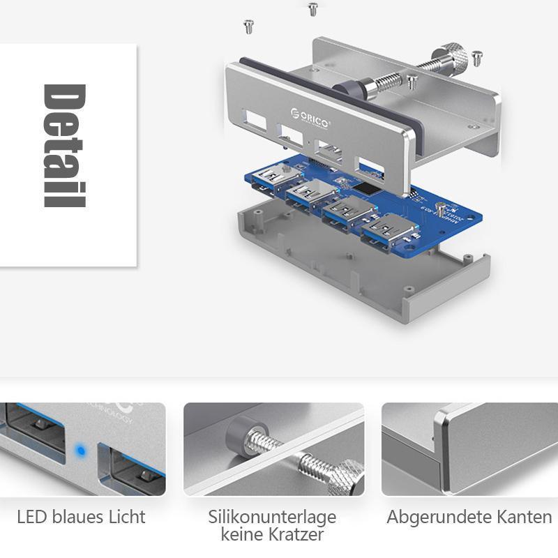 Anbaubarer USB 3.0-Adapter-Hub auf der Schreibtischseite