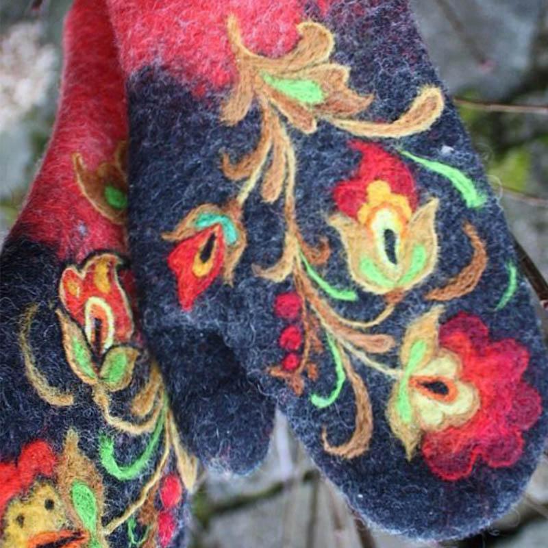 Weihnachten Blumenstick- Handschuhe